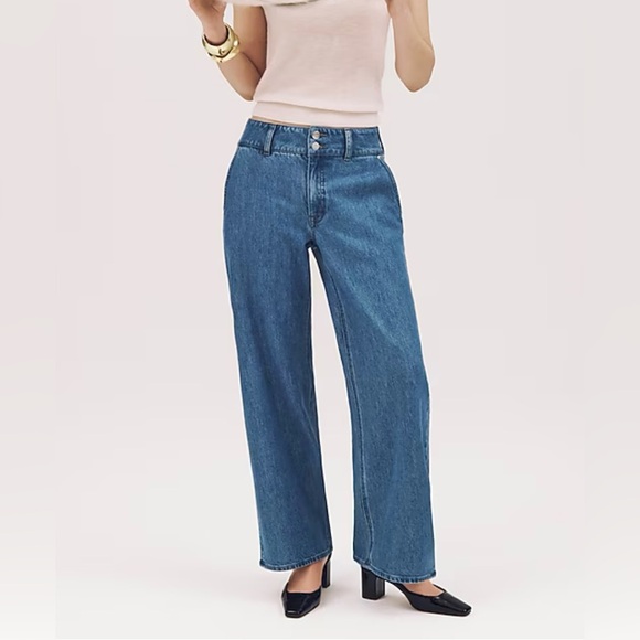 J.Crew Slim-Wide Jeans Womens Sz 28 Double-button Trouser-style Blue Jean - Picture 2 of 9